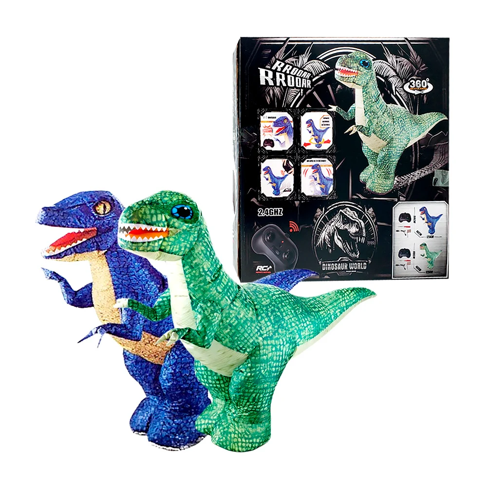 Dinosaurio movil a control remoto con rueditas y rotación de 360°, 125x40x90cm, variedad de colores / kq224061