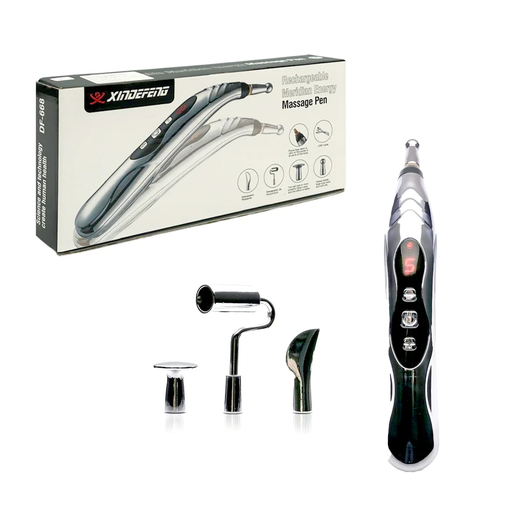 Pluma masajeadora electro acupuntura para fisioterapia, con 9 niveles y 3 cabezales intercambiables / massage pen / xindefeng / ks-24 / df-668