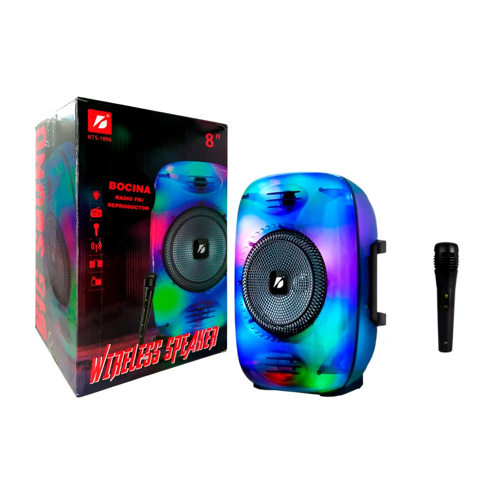 Bocina bluetooth transparente de 8 pulgadas con luz rgb, puerto usb, sd y auxiliar para micrófono / kts-1896
