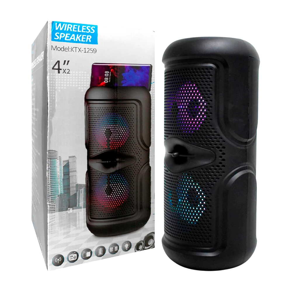Bocina bluetooth de 8 pulgadas con doble amplificador y luces rgb + ranura para usb, v8, micrófono y tf / ktx 1259