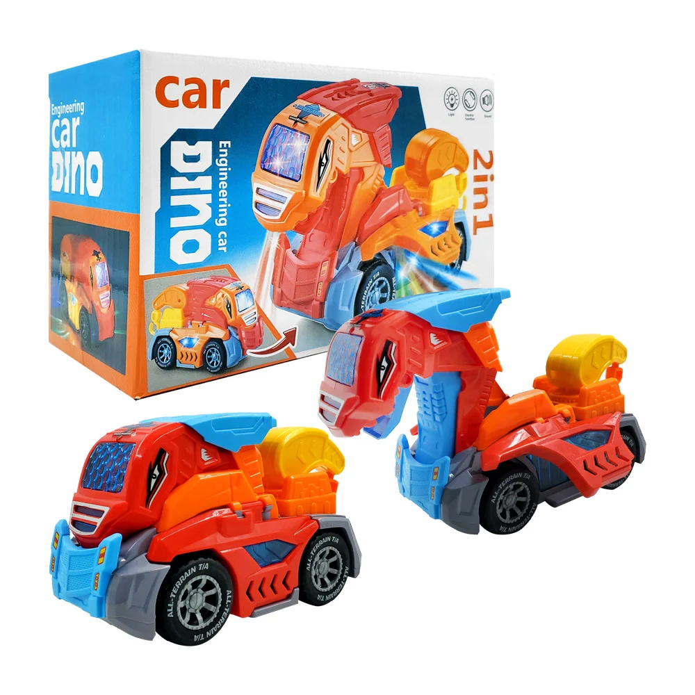 Carro camión grúa de juguete transformable en dinosaurio 2 en 1  con gancho, sonido y luz led / engineering car dino / hg-886