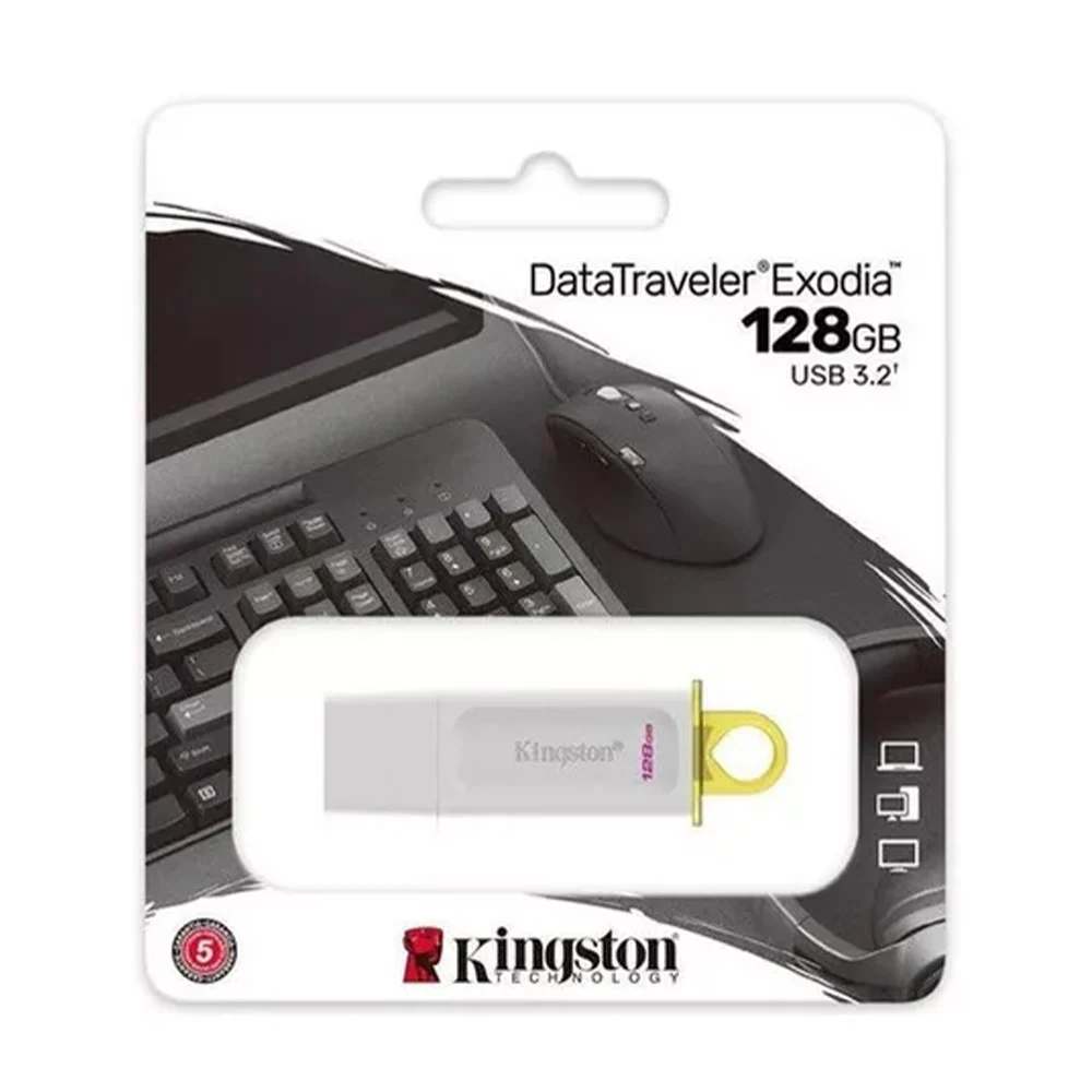 Memoria usb 3.2 flash kingston Exodia en color blanco y amarillo con capacidad de 128gb / kc-u2g128-5r