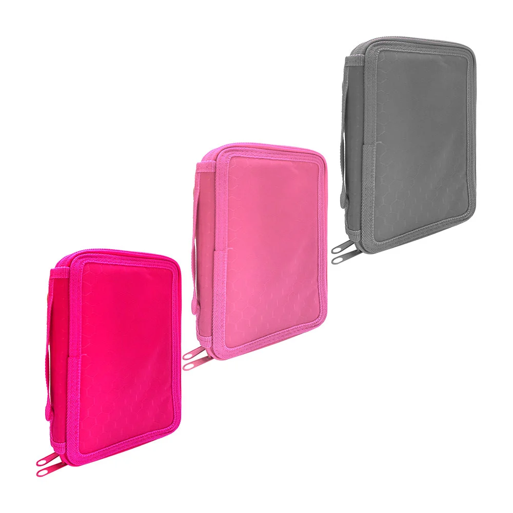 Estuche multifuncional para lápices con 2 compartimentos, color liso con estampado de hexágonos, variedad de colores / l0305-p