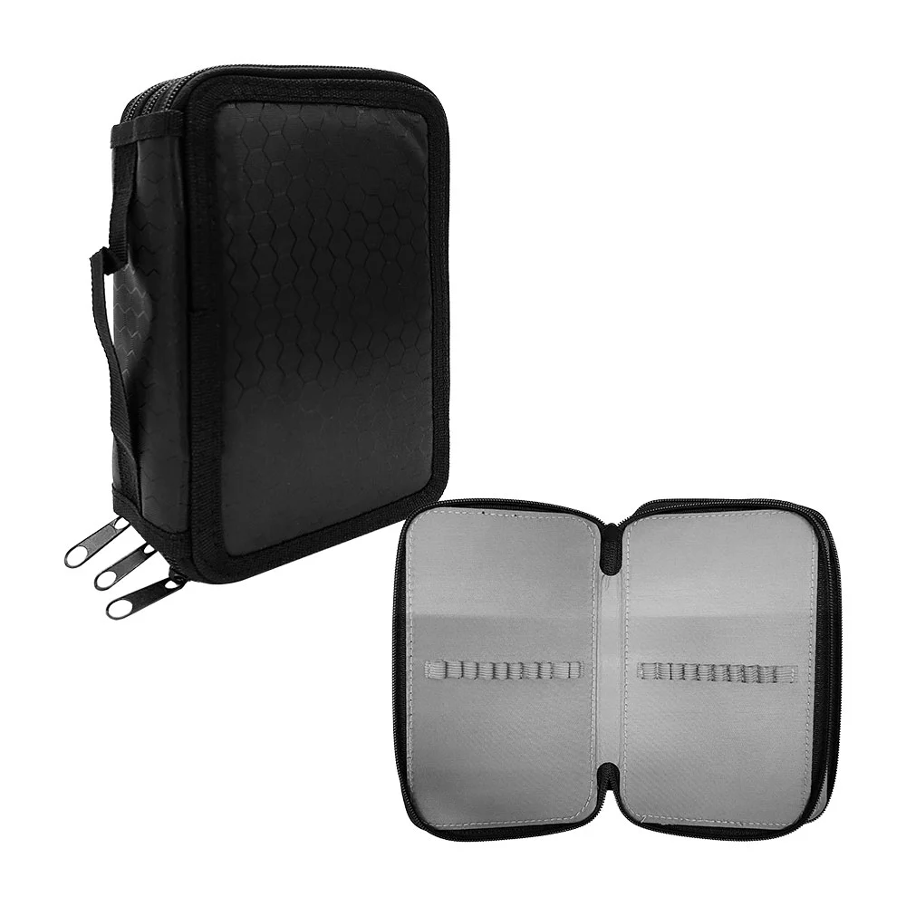 Estuche multifuncional para lápices con 3 compartimentos, color liso con estampado de hexágonos, variedad de colores / l0306-p
