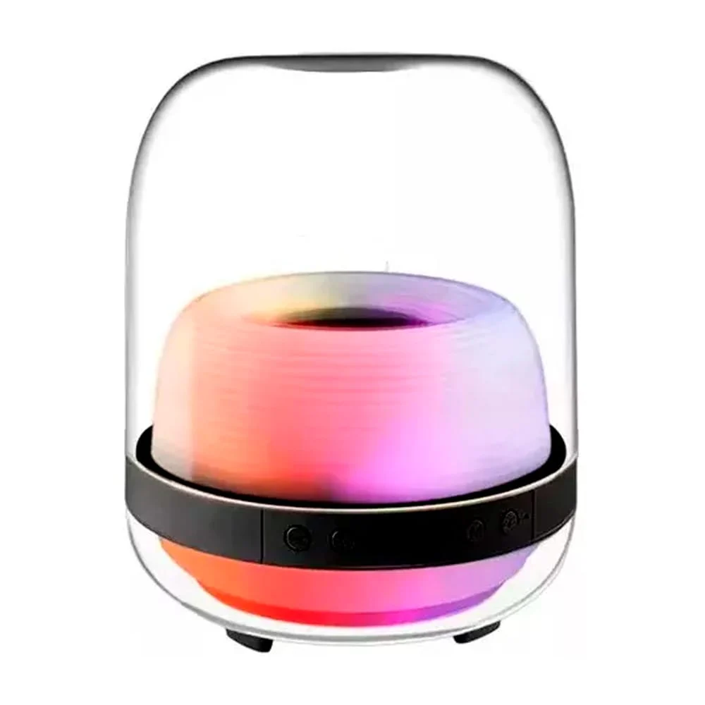 Bocina cilíndrica bluetooth pequeña de sonido 360, diseño transparente con luces RGB, ranuras SD y USB / l20