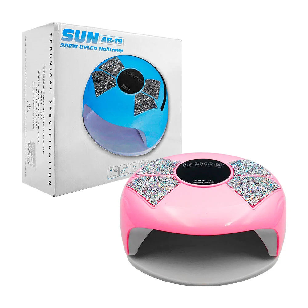 1pza Lámpara de uñas redonda bicolor, con asa agarradera, decoración diamantada e indicador redondo, variedad de colores / ab-19 / 288w