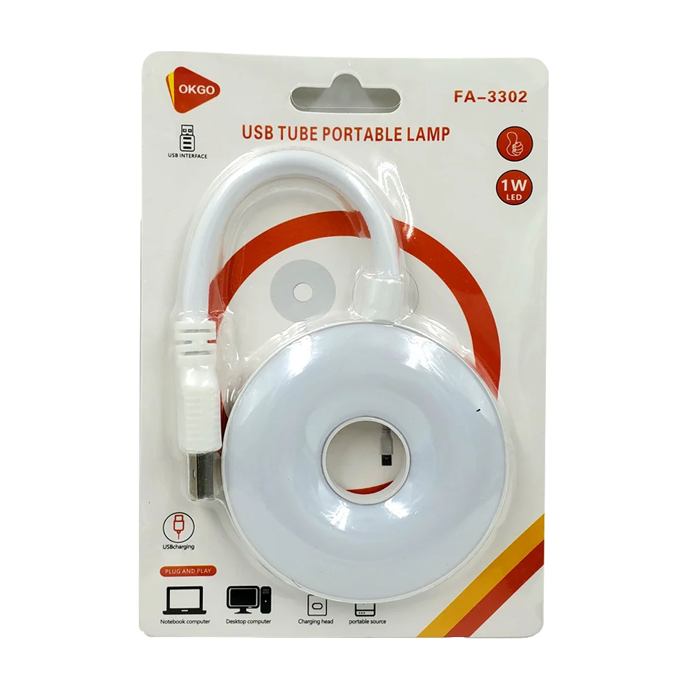 Lámpara led en forma de aro portátil con cable usb móvil 1w / fa-3302 / okgo