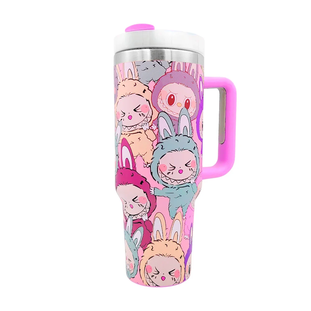 Vaso termo de acero inoxidable estampado de labubus, con capacidad de 40oz - 1.200l, tapa con cierre hermético, popote translúcido, variedad de modelos / labubu / caja labubu