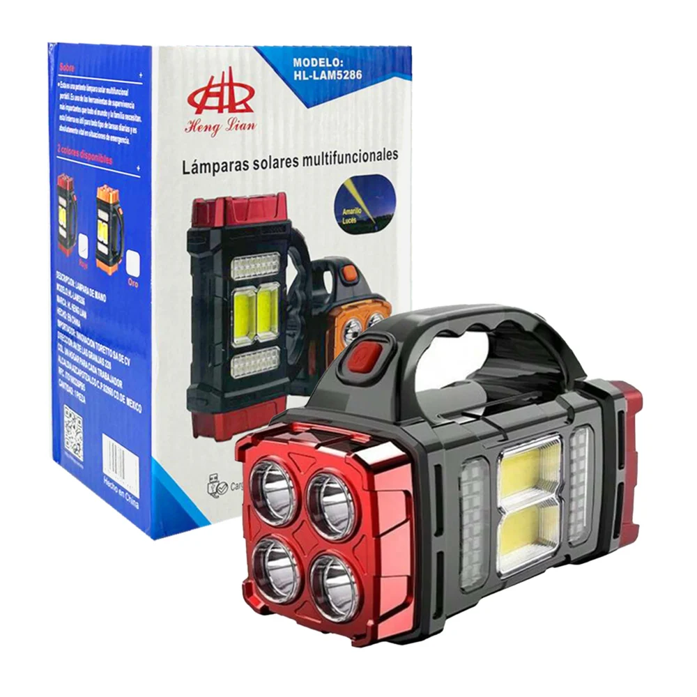 Lámpara linterna recargable portátil multifuncional con panel solar, luz blanca y cálida, 25w / hl-lam5286