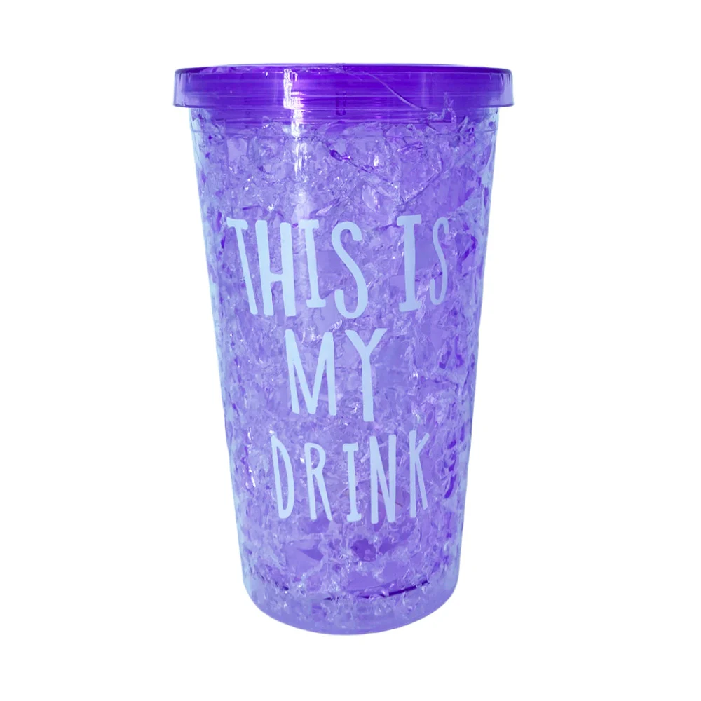 Vaso de acrílico efecto hielo con frase this is my drink + tapa / lb7005-p