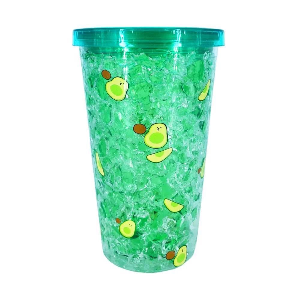 Vaso de acrílico efecto hielo con estampado de aguacate + tapa / lb7008-p