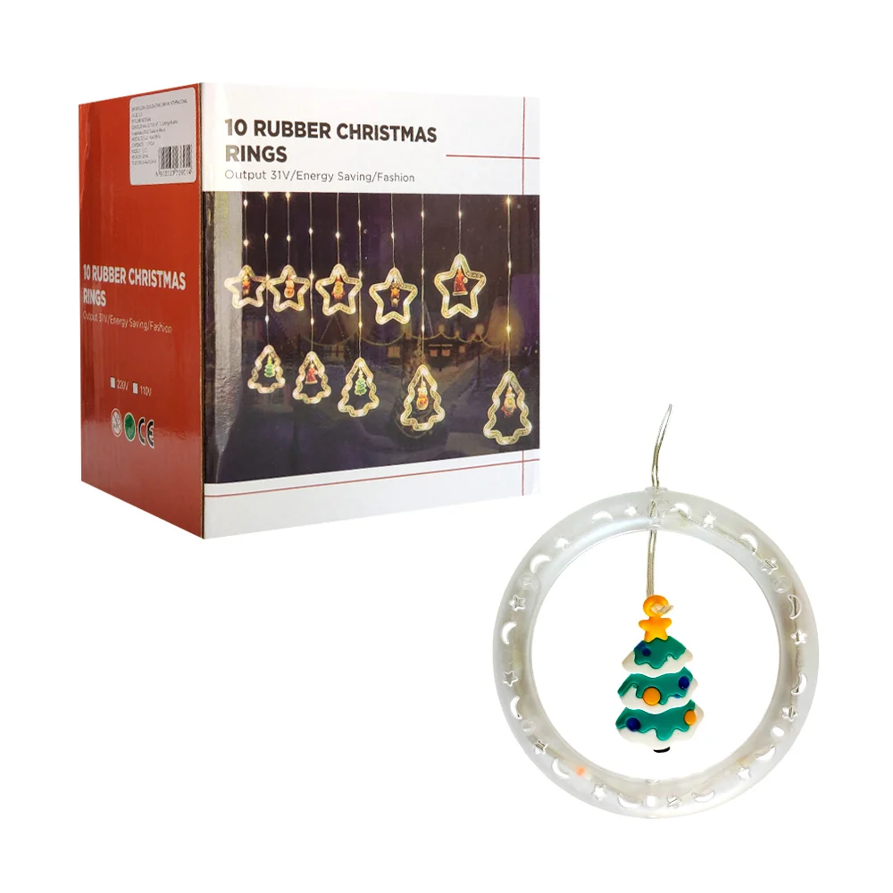 Serie de luz rgb con 10 colgantes en forma de estrellas y círculos con figuras navideñas de silicón / 10 rubber christmas / l10