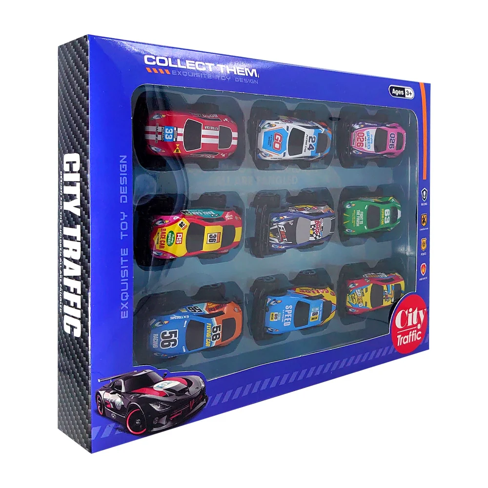 Paquete city traffic con 9 carros de fricción estampados de carreras, variedad de modelos / ld906-2a