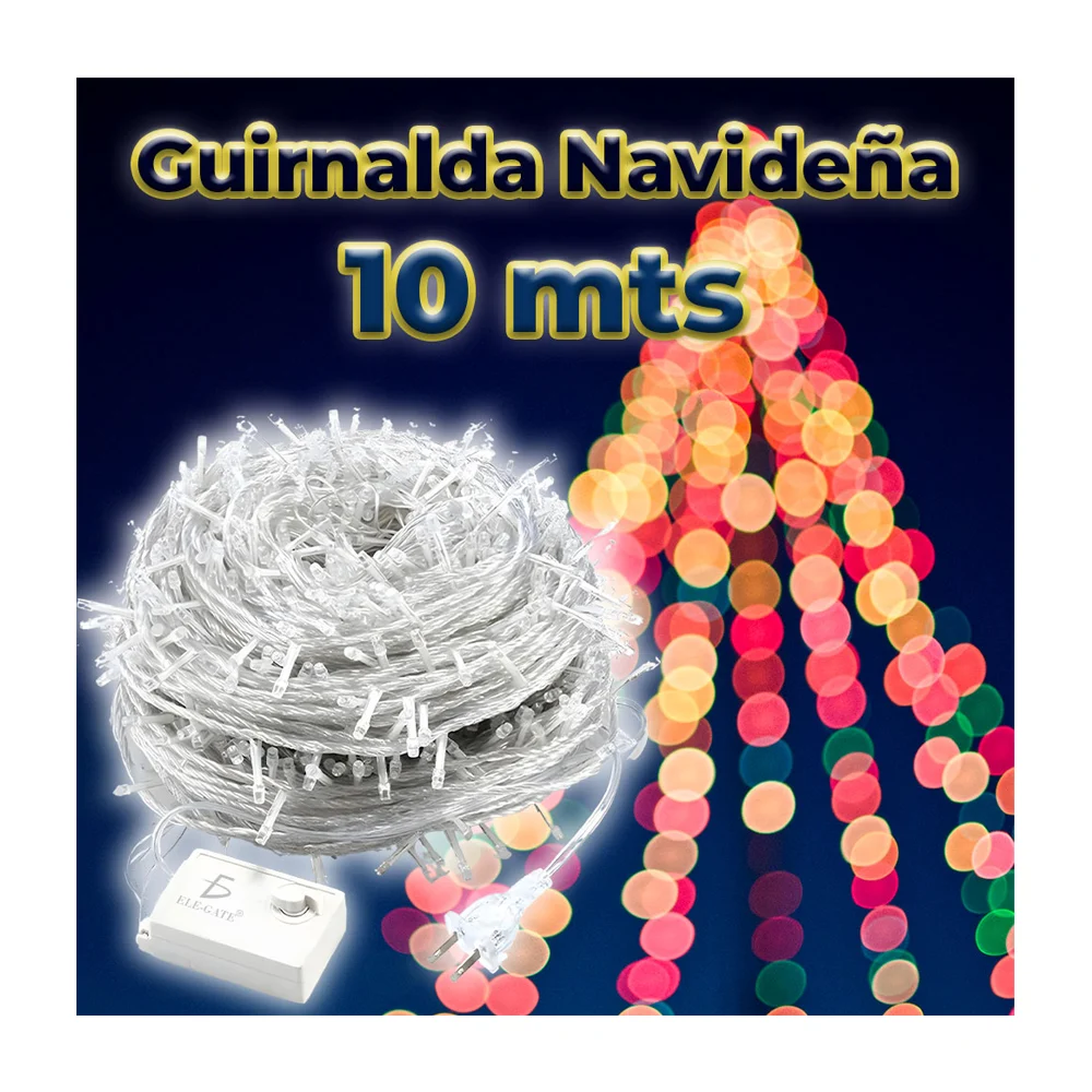 Serie de cable transparente con 100 luces navideñas de 10m en tono multicolor / led.62.10m