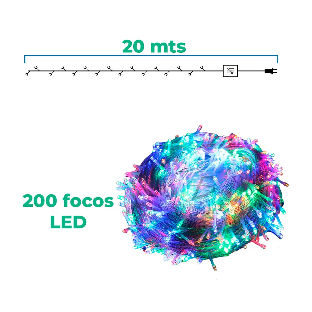 Serie de cable transparente con luces navideñas de 20m en tono multicolor / led.62.20m