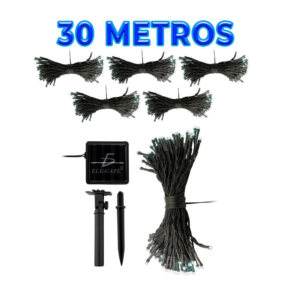 Serie de cable verde con 300 luces navideñas de 30m en tono multicolor + panel solar para el exterior / led.64.30m