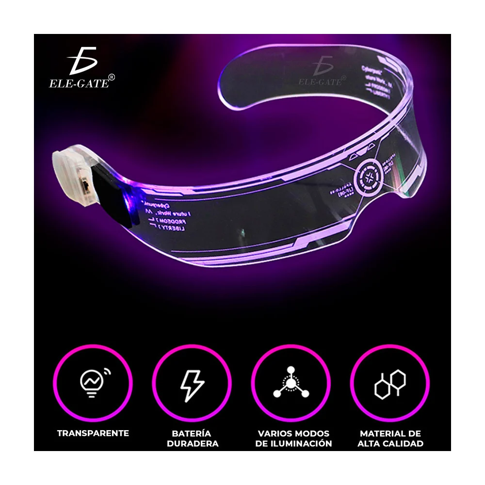 Lentes transparentes con luz led de 7 colores y 5 modos intercambiables