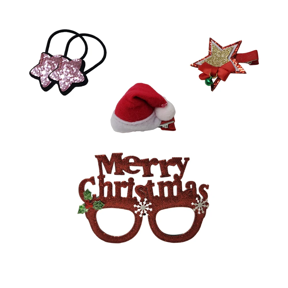 Paquete con lentes, 3 accesorios para el cabello con brillantina, kit para fiesta con temática navideña / lu6294
