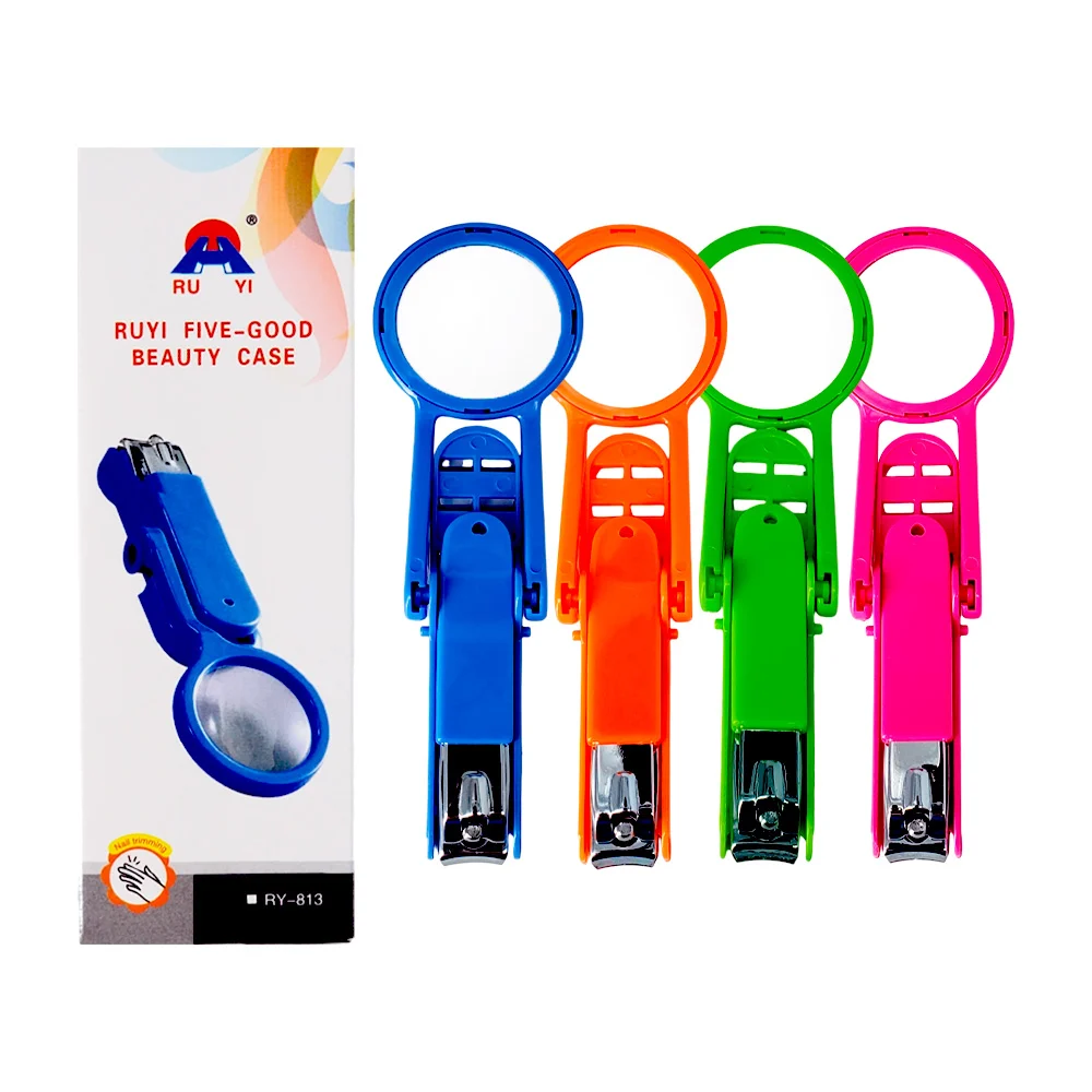 Cortauñas metálico con mini lupa de plástico, variedad de colores / ruyi / lf-zjq4535