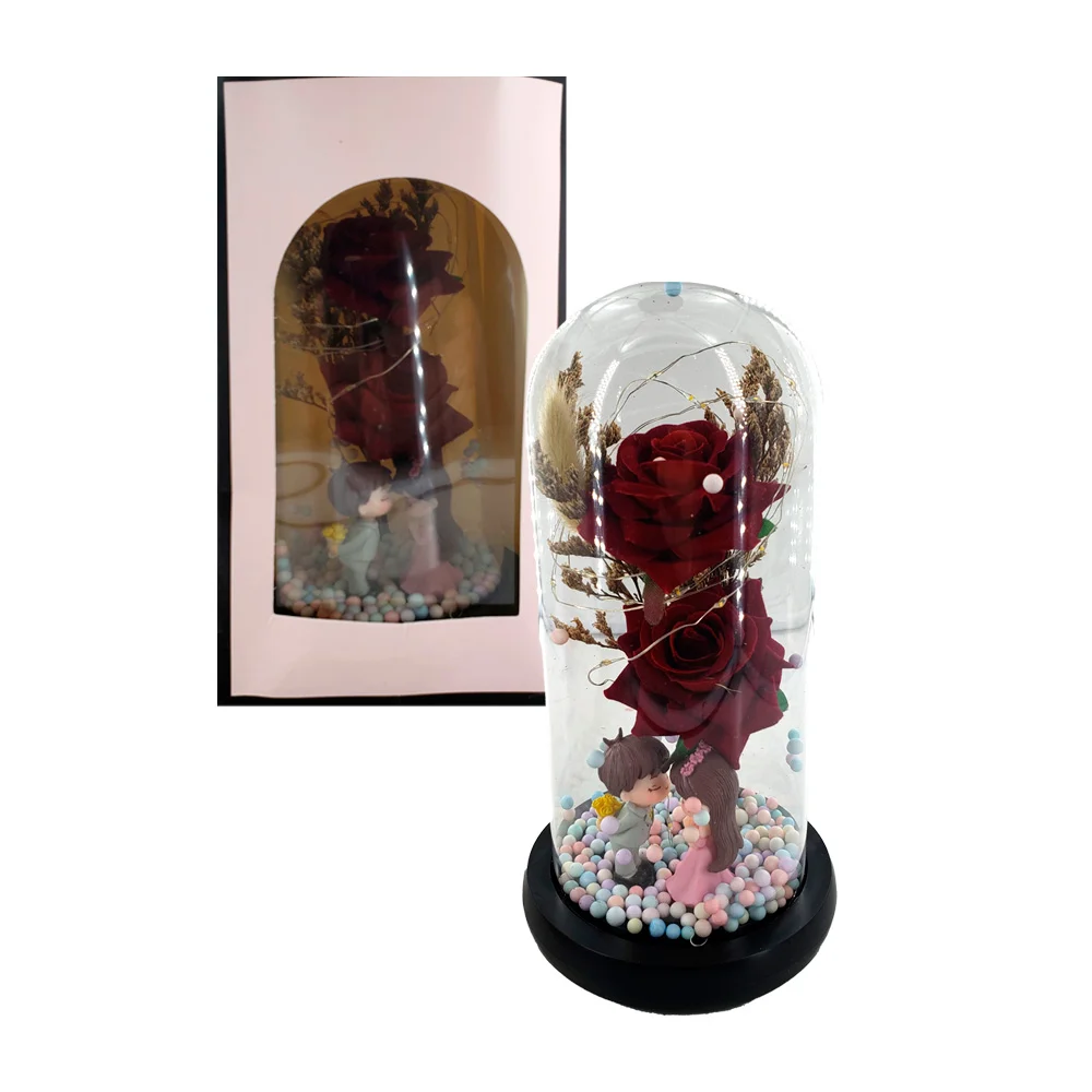 Lámpara decorativa de flores rosas encapsuladas con serie luz y muñequitos, variedad de modelos / lh-2256