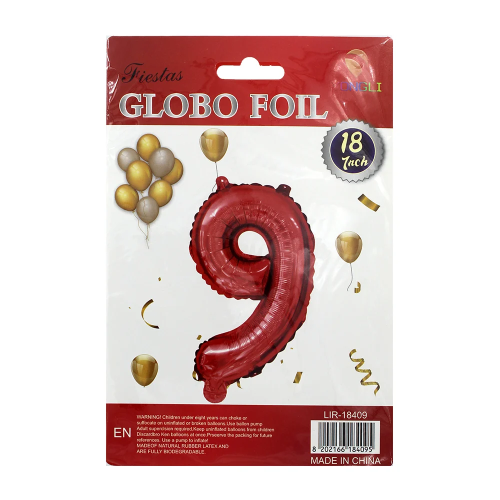 1pza Globo metálico yongli de 18 pulgadas en forma de número, variedad de colores y formas / lir-18409