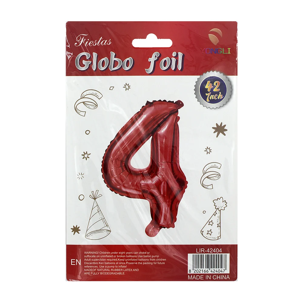 1pza Globo metálico yongli de 42 pulgadas en forma de número, variedad de colores y formas / lir-42404