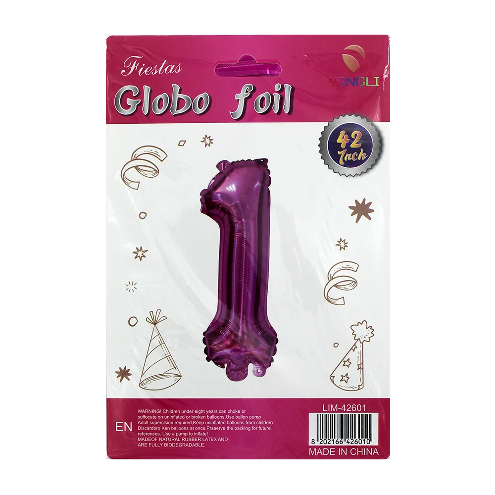 1pza Globo metálico yongli de 42 pulgadas en forma de número, variedad de colores y formas / lim-42601