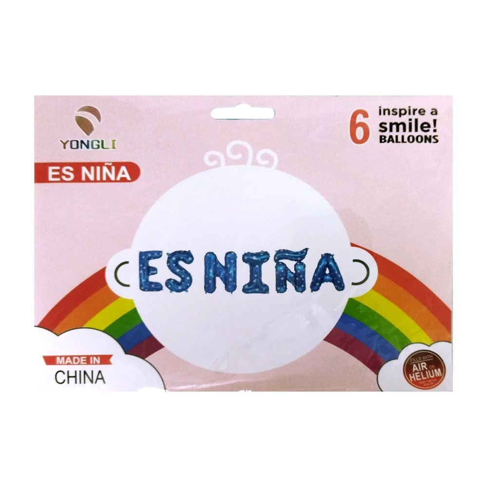 Set de globos para revelación de sexo con 6pzas en forma de letras con estampado / es niño / es niña / li-04