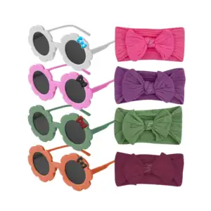 Set de diadema con moño y lentes en forma de flor, variedad de colores