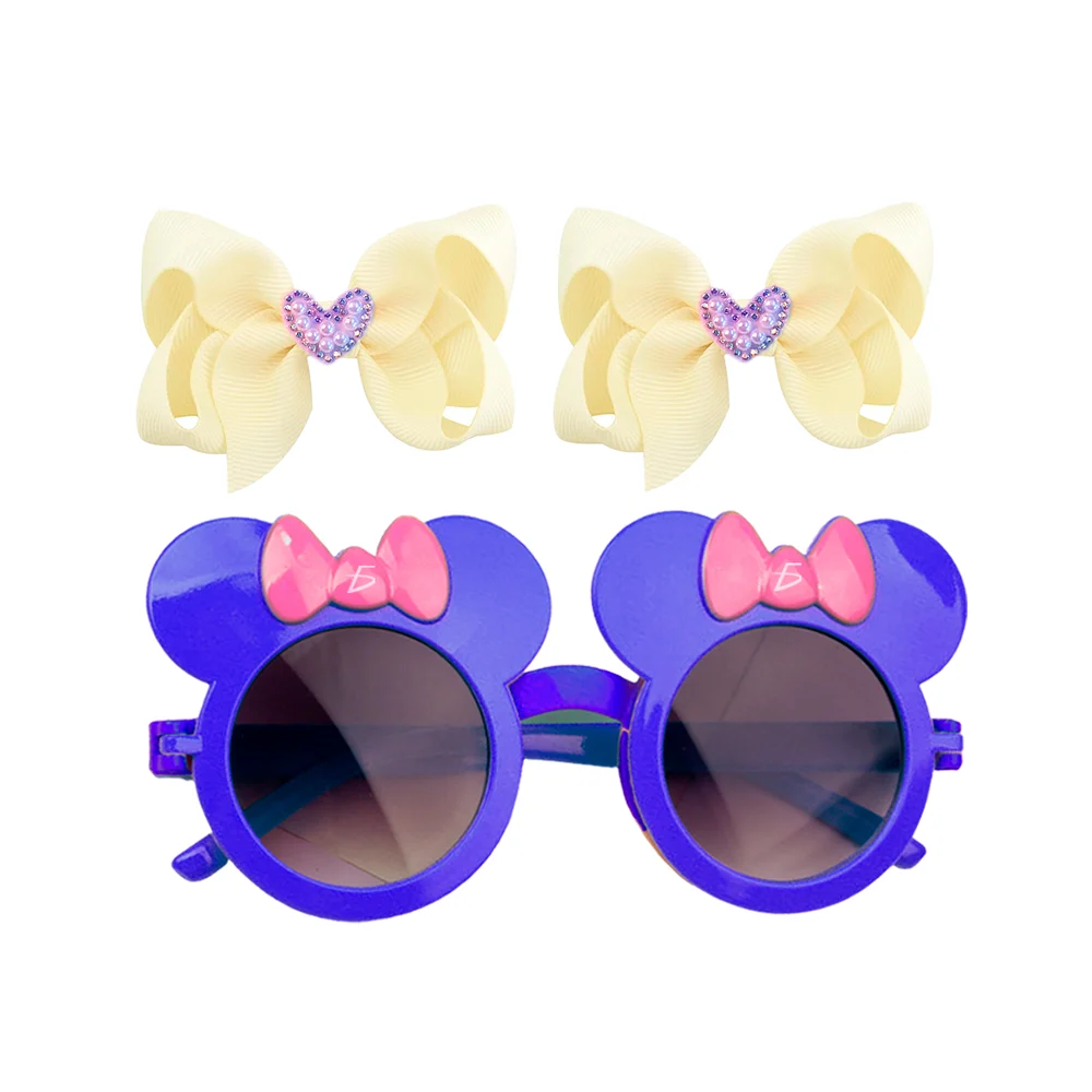 Juego de 2 moños pequeños + lentes en forma de orejas de ratón, variedad de colores