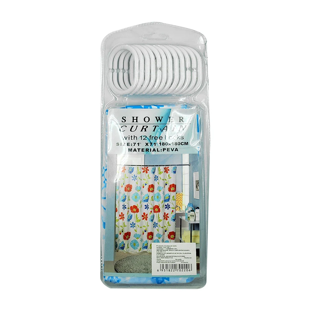 Cortina de baño con diseño estampado, ganchos para colgar, plastificada  de 180 x 180 cm, variedad de modelos /shower curtain / lin-135-1