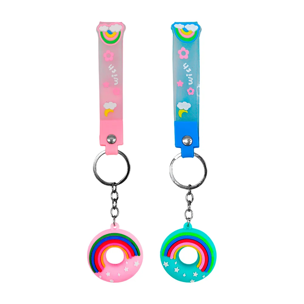 1pza Llavero en forma de dona con arcoíris y estrellas + banda con frase wish, variedad de colores