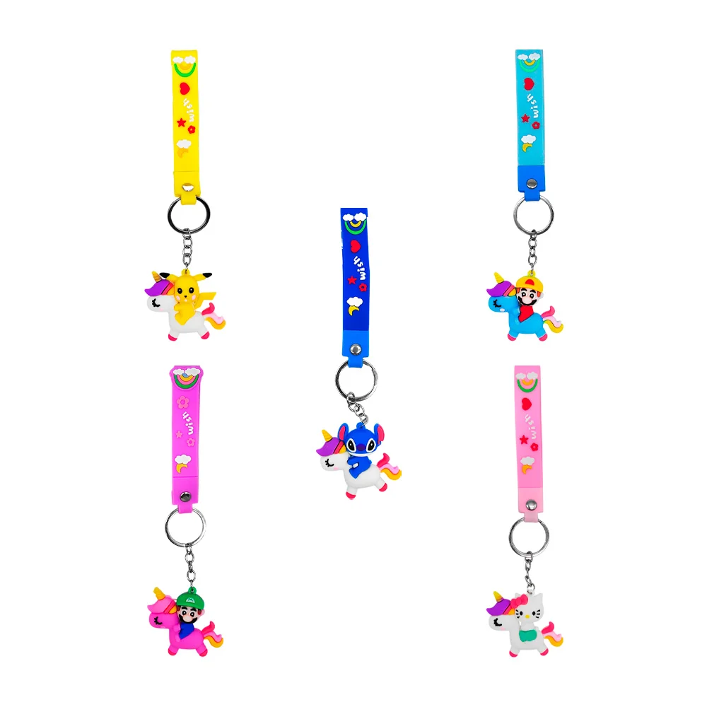 1pza Llavero con diseño de unicornio montable + personaje animado y banda con frase, variedad de modelos / wish
