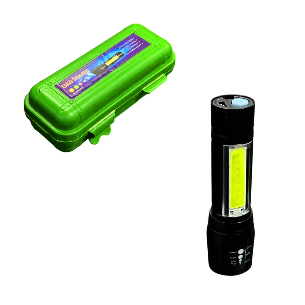 1pza Linterna de mano recargable, cilíndrica, con modos de iluminación variables y focos led laterales, variedad de funciones / 5138