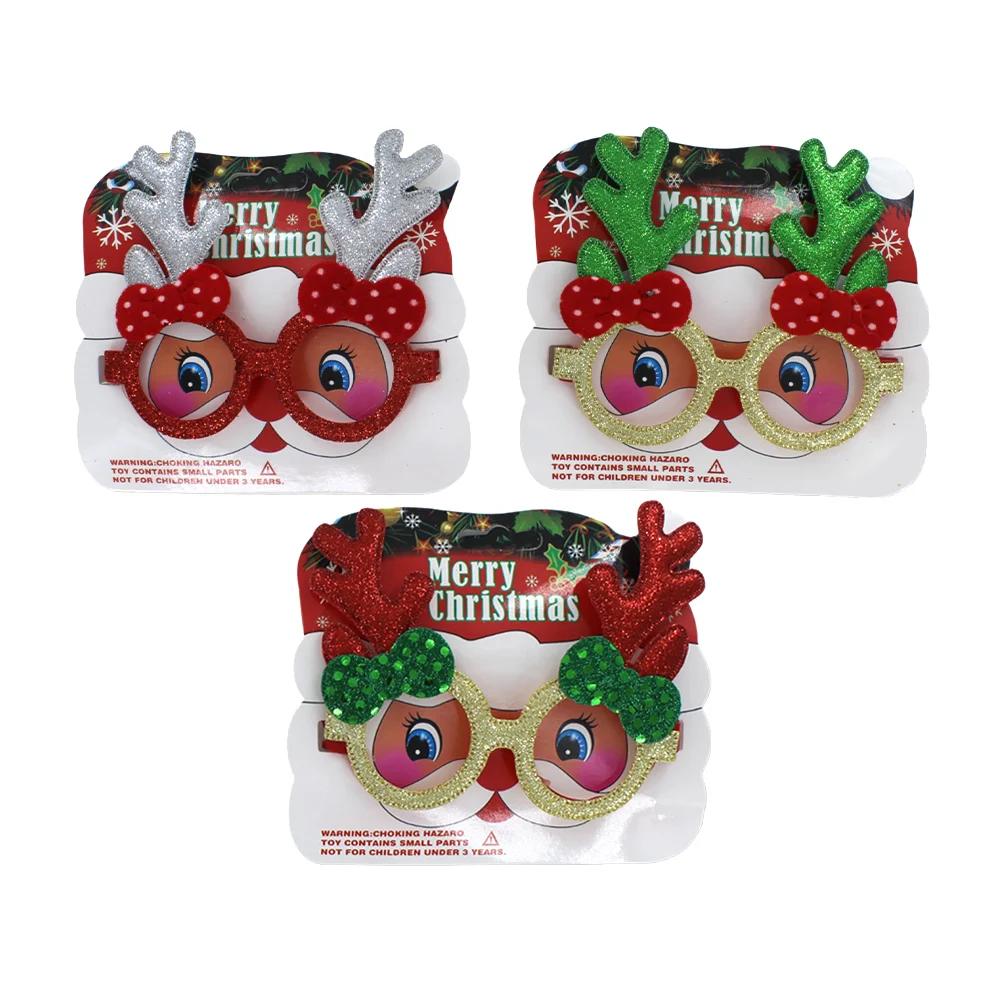 1pza Lentes para fiesta navideña con cuernos de reno y diamantina, variedad de colores / merry christmas