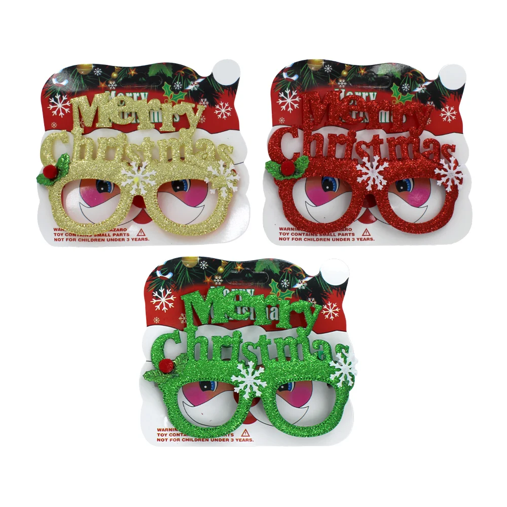 1pza Lentes para fiesta navideña con diamantina y letrero merry christmas, variedad de colores
