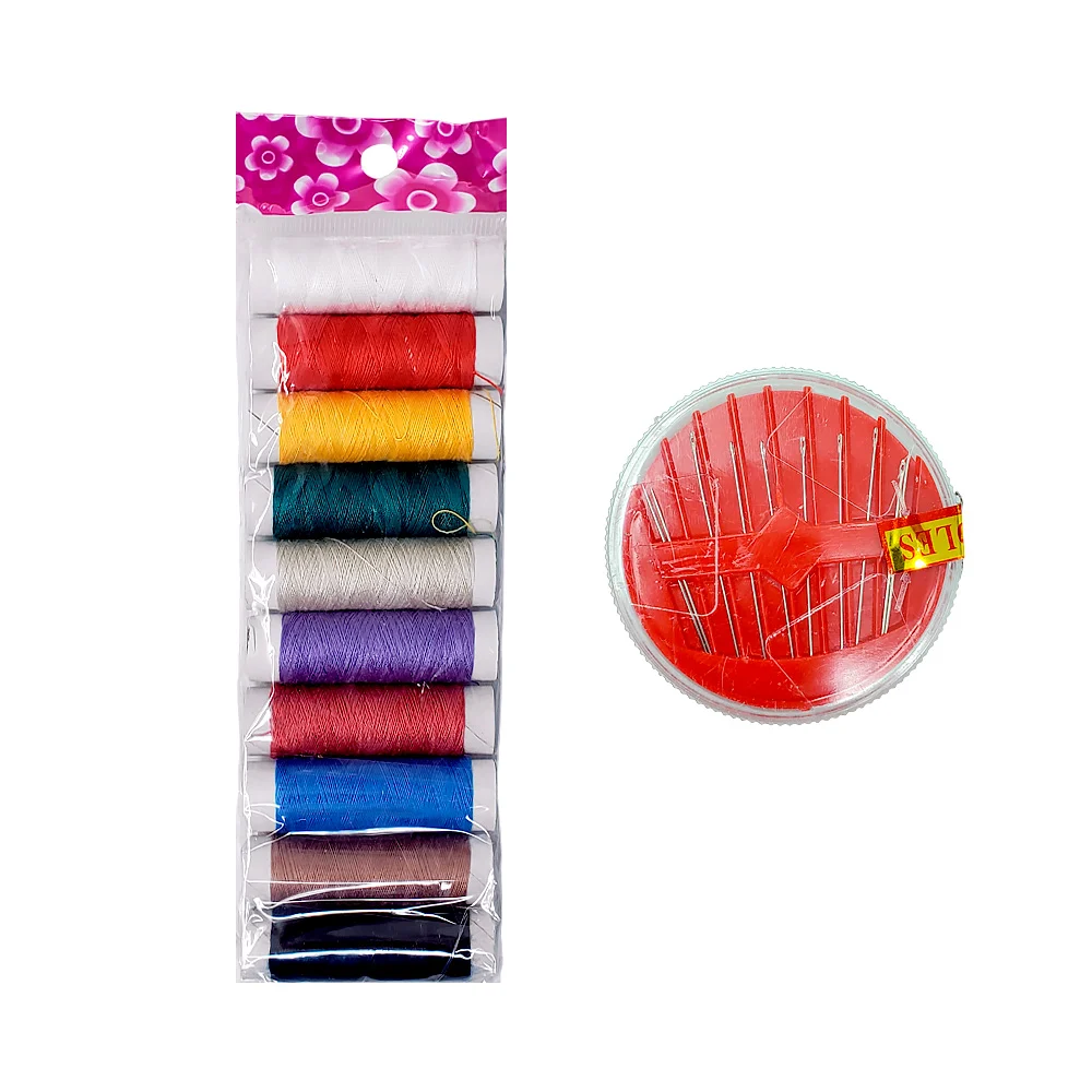 Kit de costura con 10 hilos y estuche redondo con agujas, variedad de colores / fh-0004