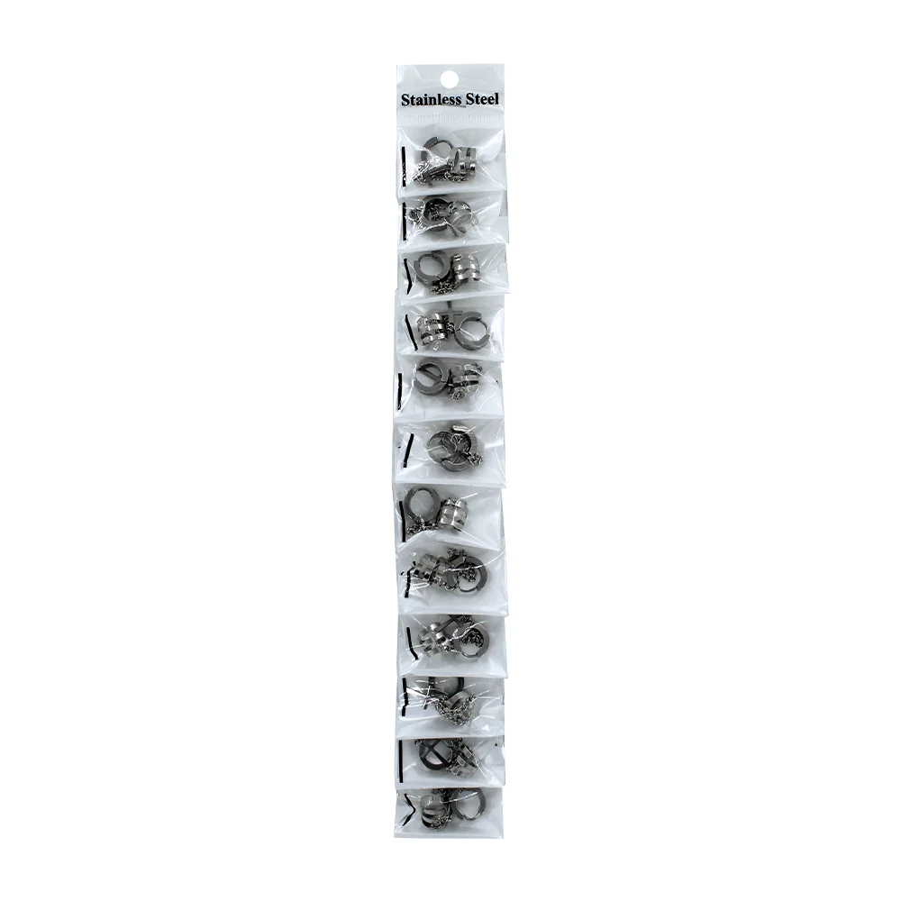 Blíster de 12 aretes color plata con earcuff sobrepuesto y cruz / stainless steel