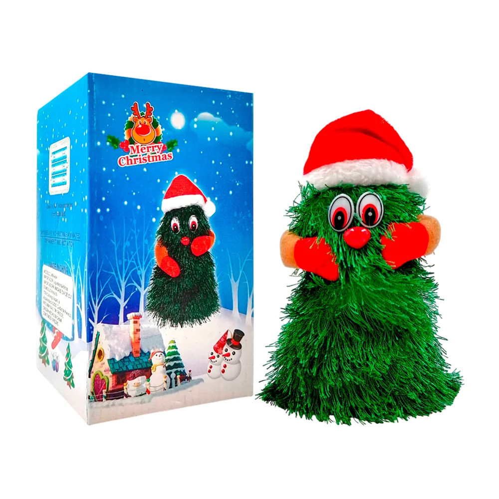 Adorno bailarín giratorio con diseño de árbol de navidad con brazos, ojos y gorro de santa, 16cm / ln69-a04