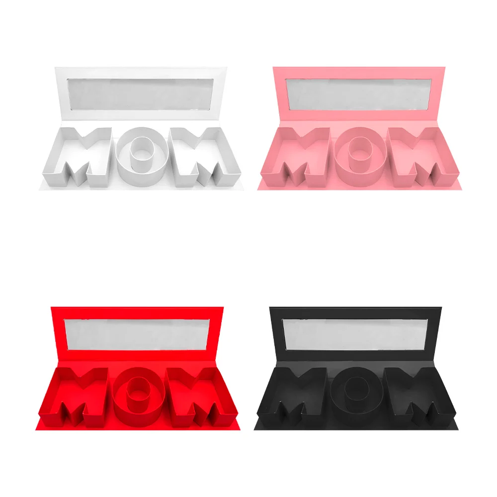 Caja para regalo, almacenamiento con frase Mom, listones y ventana transparente, variedad de colores / lph-452