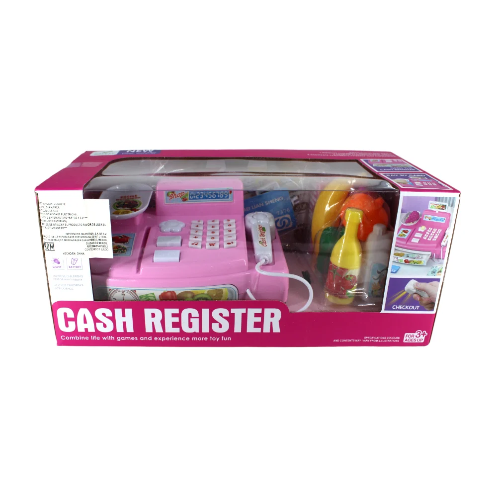 Mini caja registradora de juguete con luz, sonido y accesorios en forma de comida y dinero / cash register / ls820a3