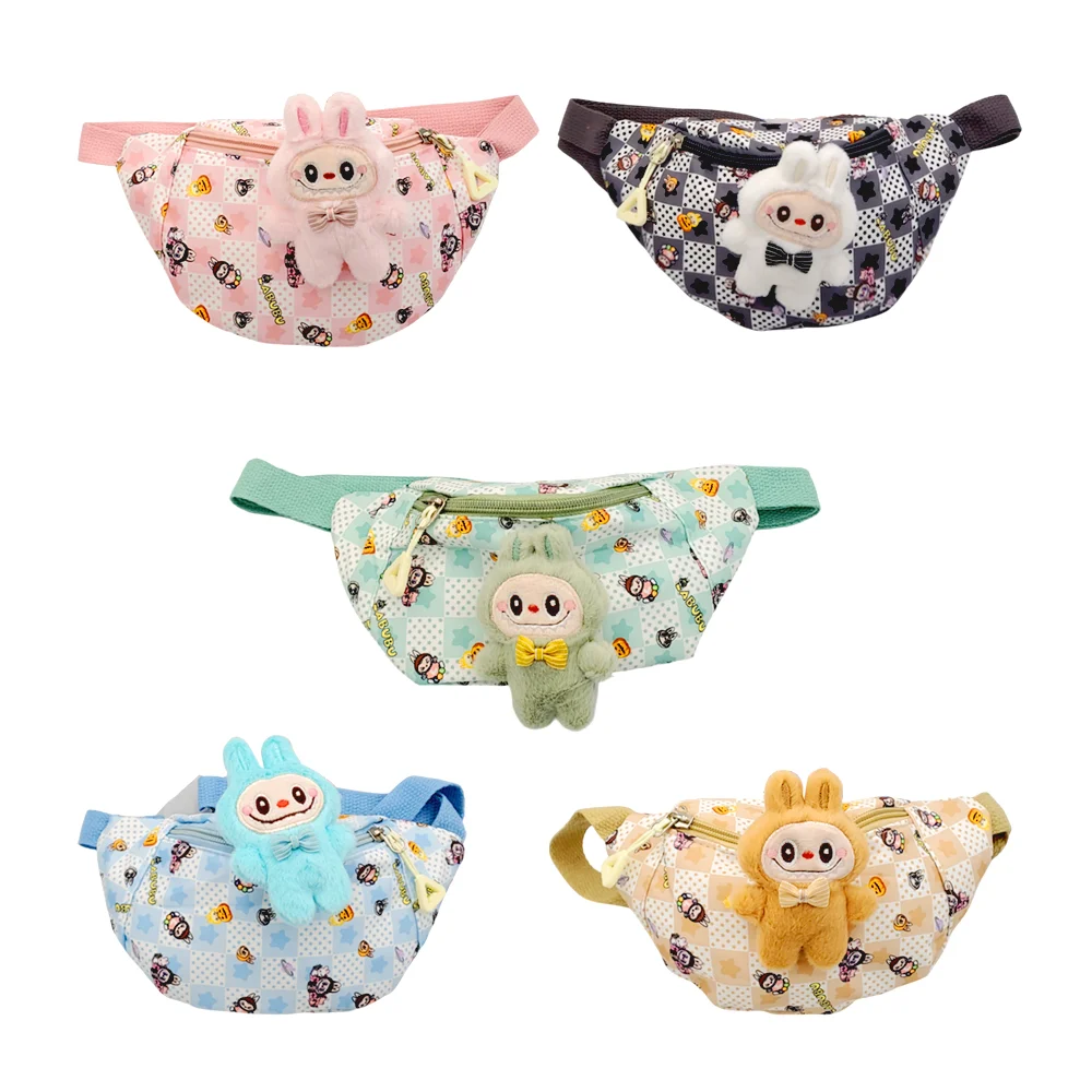 Bolsa cangurera infantil con estampado y pin afelpado de labubu, variedad de colores / lt-5