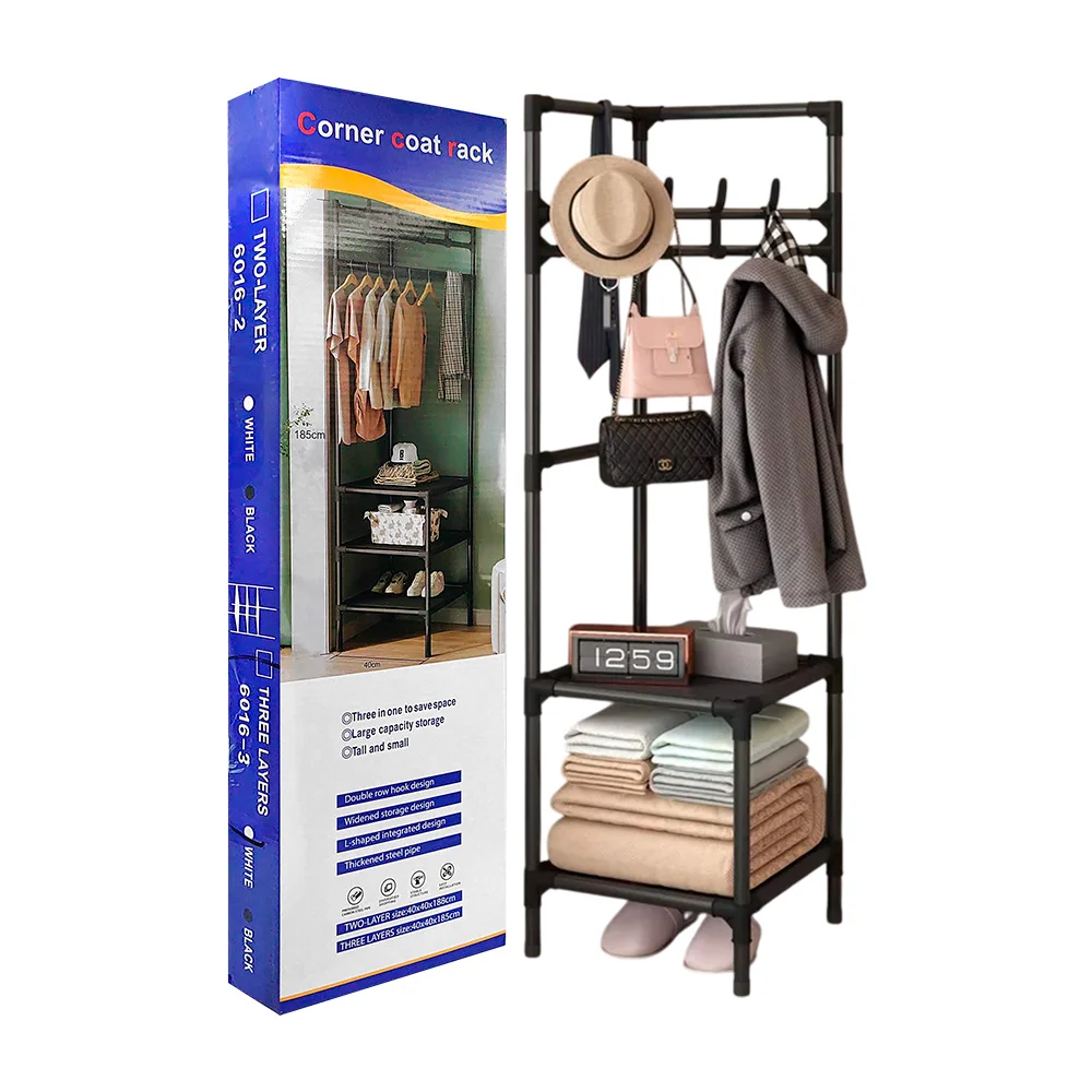 Esquinero organizador multifuncional plástico de 3 niveles con ganchos para colgar ropa, variedad de colores / lu1195 / 6016-3 / corner coat rack