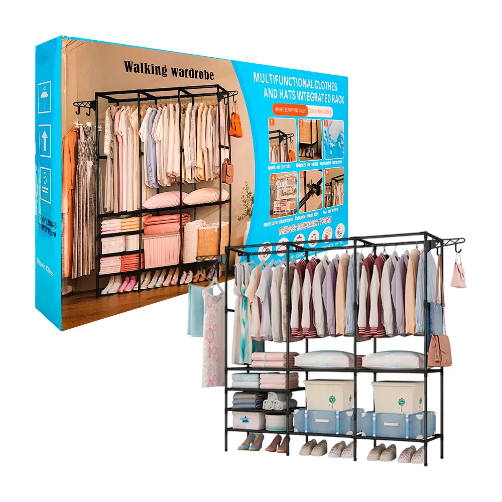 Organizador de ropa con 3 espacios para colgar ropa y 2 ganchos tipo perchero, variedad de colores / 160x36x173 / yl-8106-3