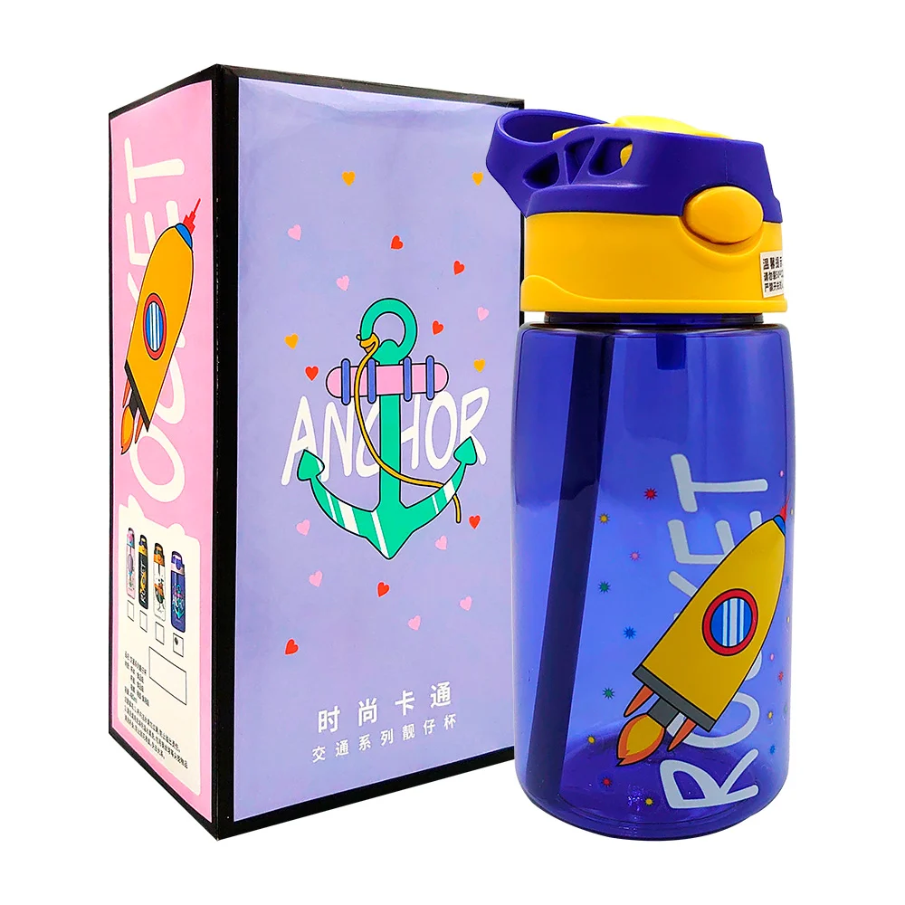 Bote de plástico de 480ml bicolor, con estampado de frase y dibujo animado, variedad de estampados y colores / lu1232
