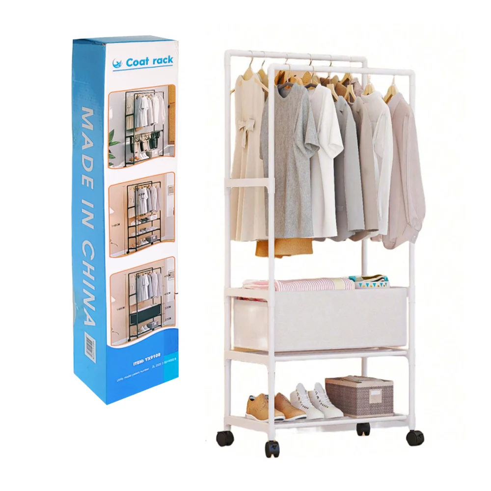 Closet organizador multifuncional con 2 niveles y 2 tubos para colgar la ropa, 57.5x30x148cm / coat rack / yx9108
