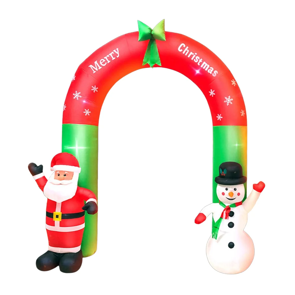Inflable eléctrico navideño gigante con luces led, forma de arco + santa claus y muñeco de nieve, 2.5x2.4m / merry christmas / lu3089