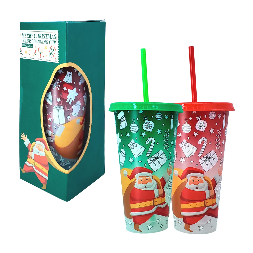 Paquete con 2 vasos de plástico con tapa, popote y capacidad de 710ml, variedad de colores /  lu3148