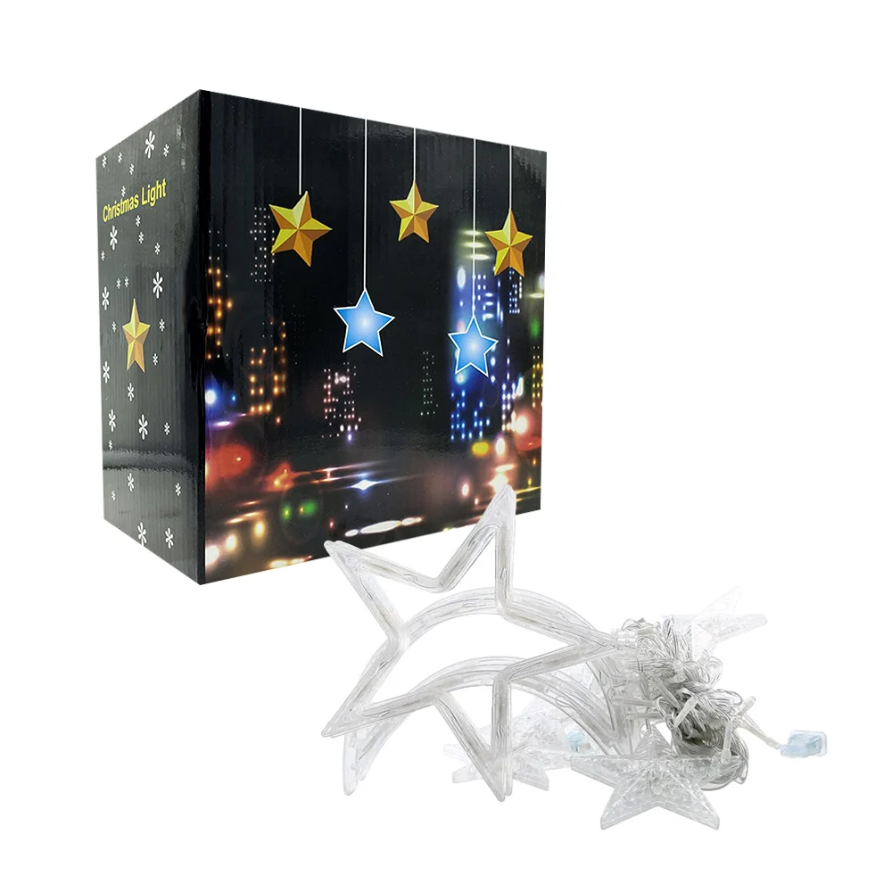 Serie led de luz cálida tipo lluvia con 12 figuras transparente de estrellas y lunas / led ligh christmas