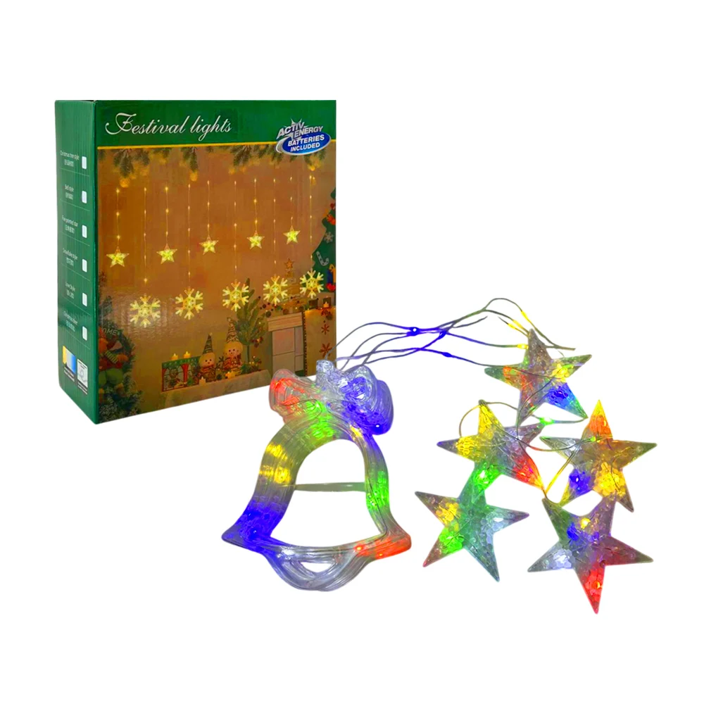 Serie cascada con focos led multicolor + 10 figuras transparentes en forma de estrellas y campanas / festival lights / lu3238